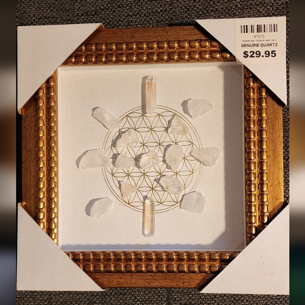 Gold Framed Quartz Crystal Grid 10x10